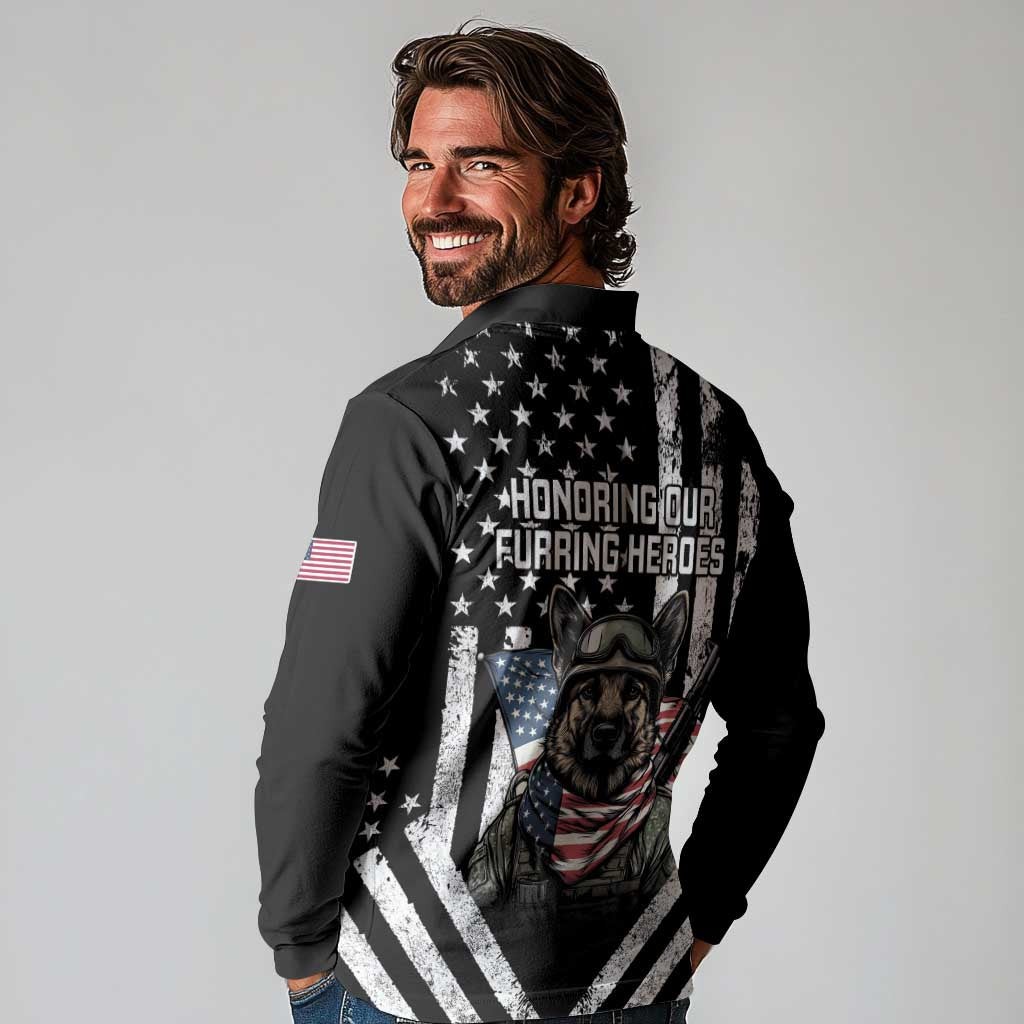 USA National K9 Veterans Day Long Sleeve Polo Shirt Honoring Our Furring Heroes