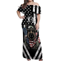USA National K9 Veterans Day Off Shoulder Maxi Dress Honoring Our Furring Heroes