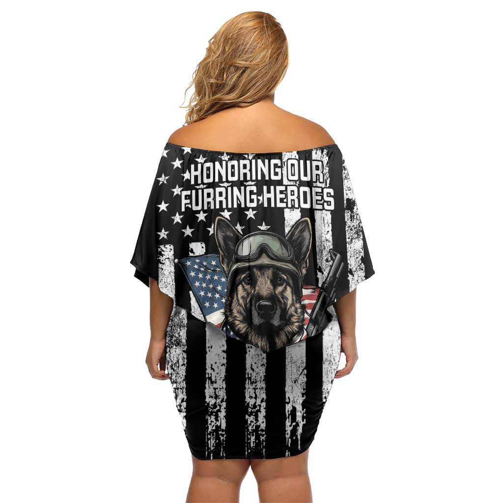 USA National K9 Veterans Day Off Shoulder Short Dress Honoring Our Furring Heroes