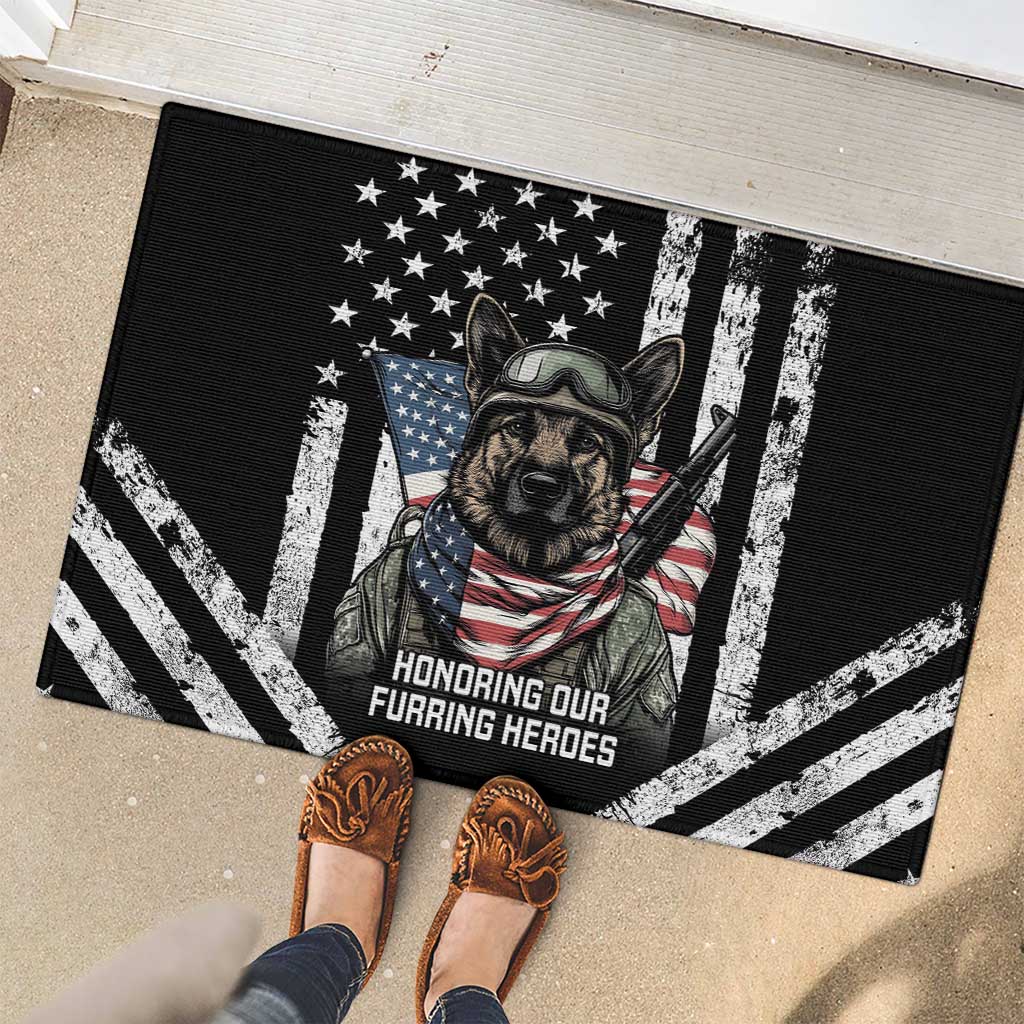 USA National K9 Veterans Day Rubber Doormat Honoring Our Furring Heroes