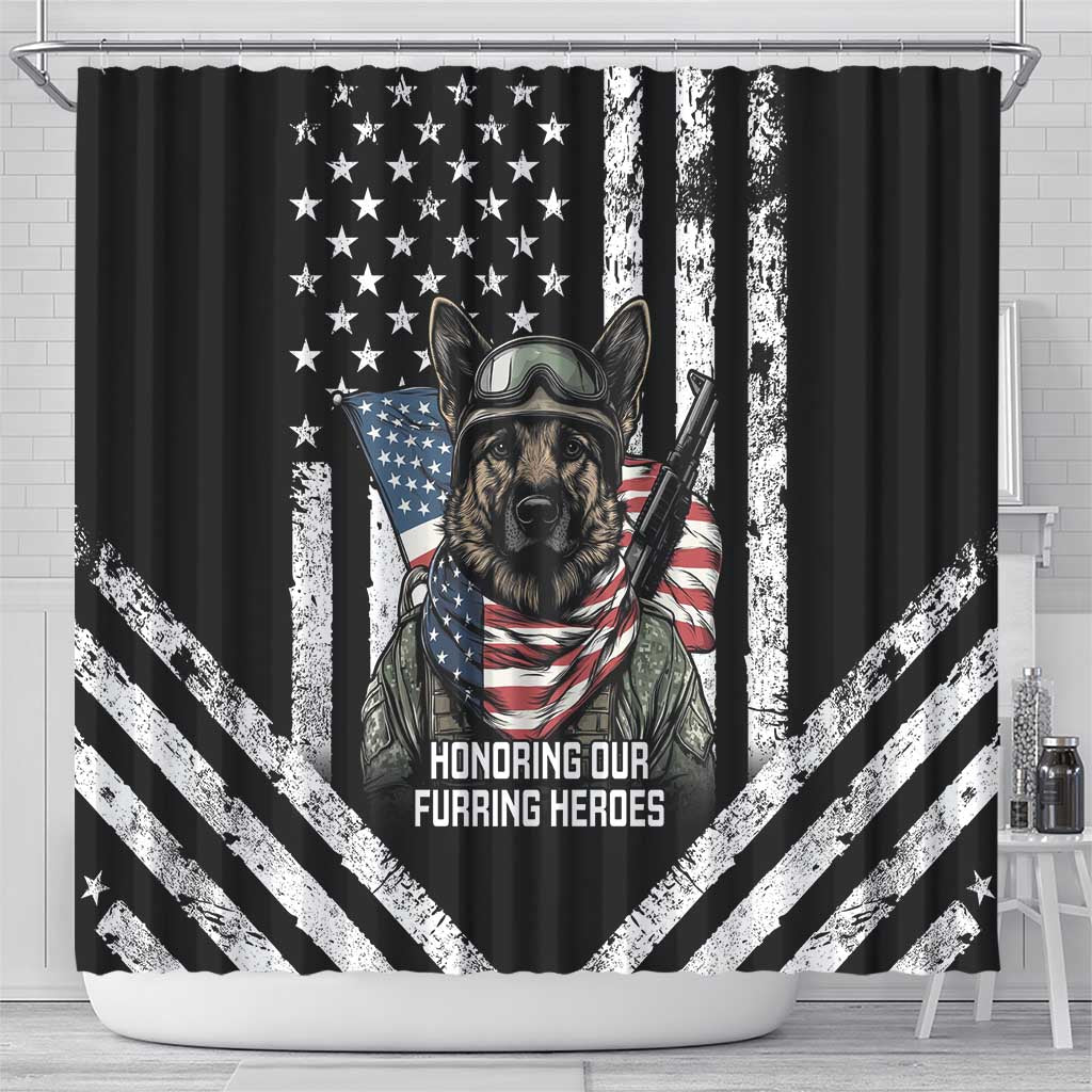 USA National K9 Veterans Day Shower Curtain Honoring Our Furring Heroes