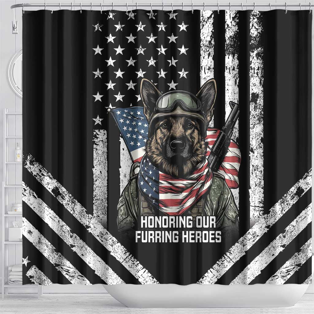 USA National K9 Veterans Day Shower Curtain Honoring Our Furring Heroes