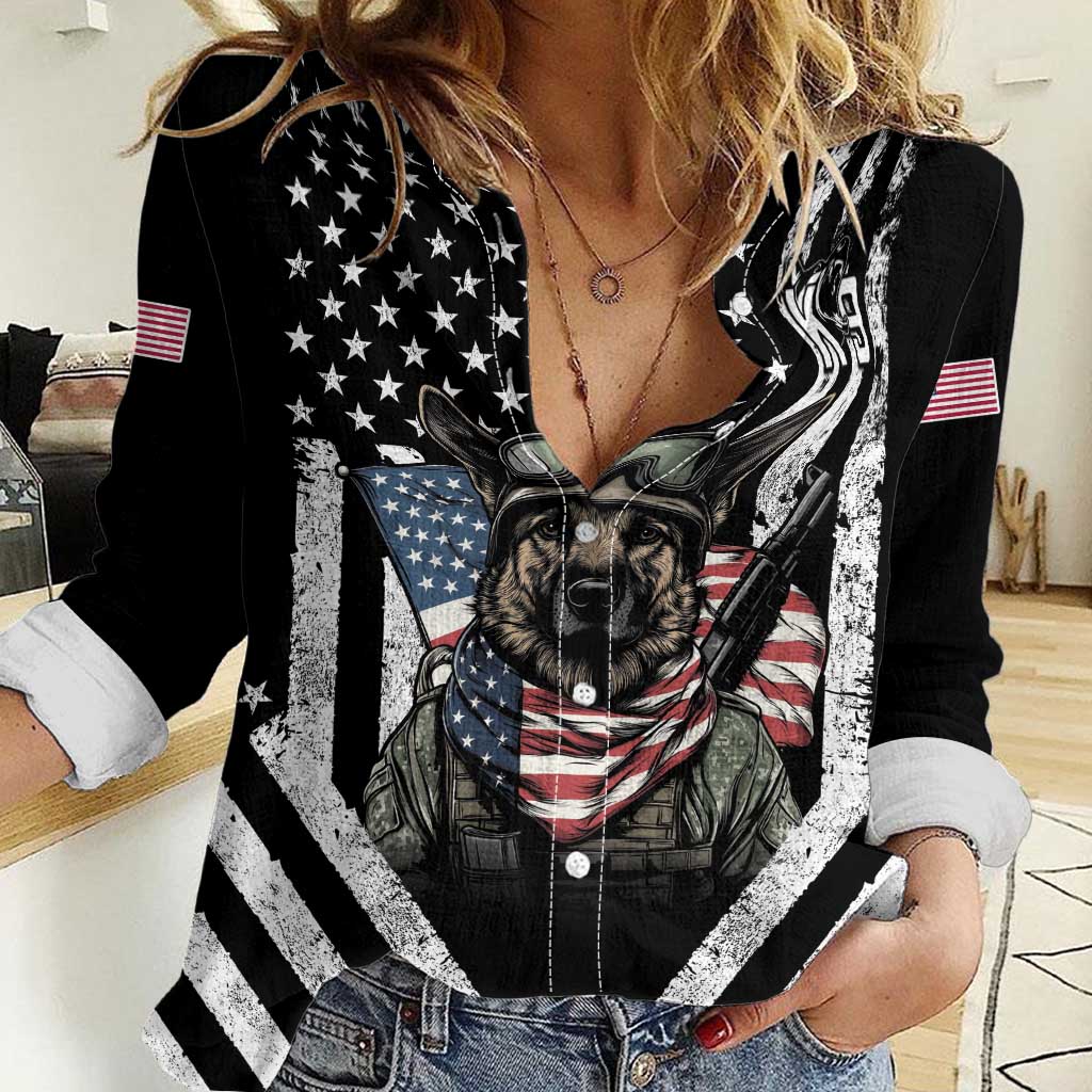 USA National K9 Veterans Day Women Casual Shirt Honoring Our Furring Heroes