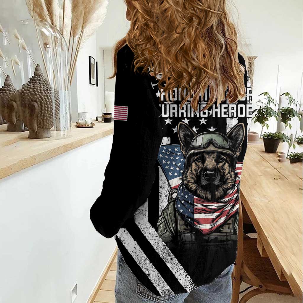 USA National K9 Veterans Day Women Casual Shirt Honoring Our Furring Heroes