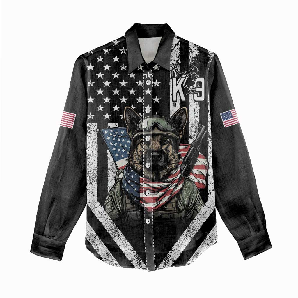 USA National K9 Veterans Day Women Casual Shirt Honoring Our Furring Heroes