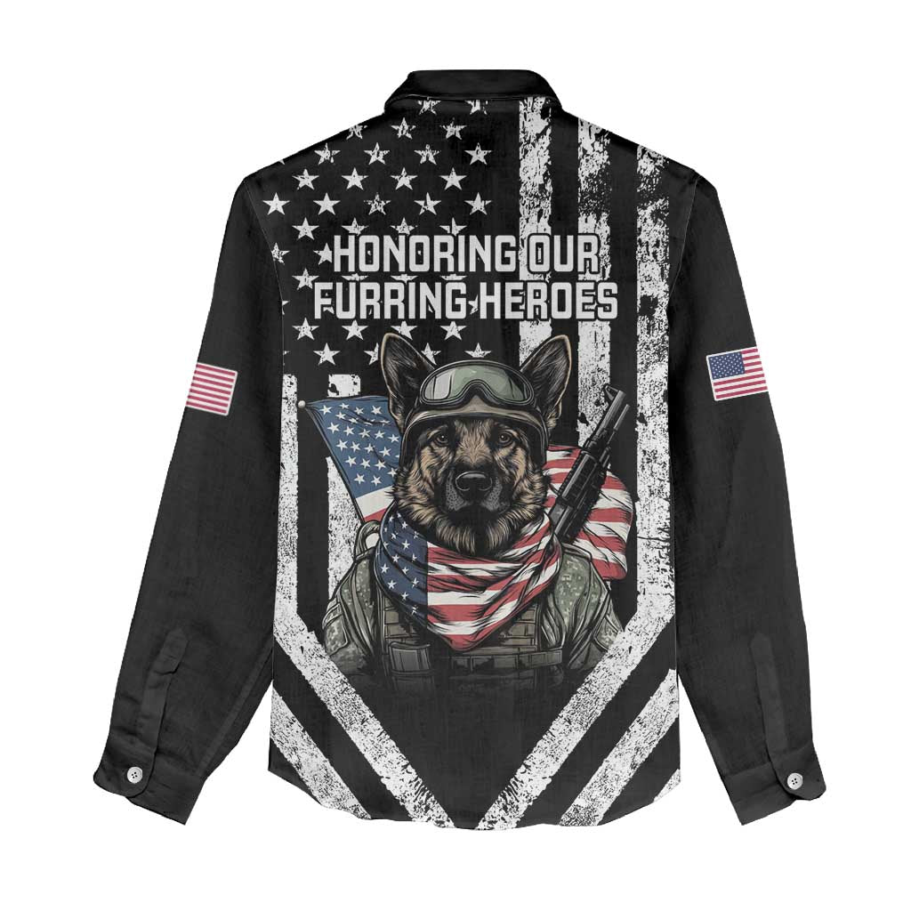 USA National K9 Veterans Day Women Casual Shirt Honoring Our Furring Heroes