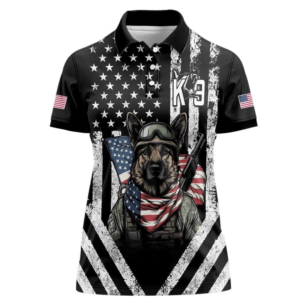USA National K9 Veterans Day Women Polo Shirt Honoring Our Furring Heroes