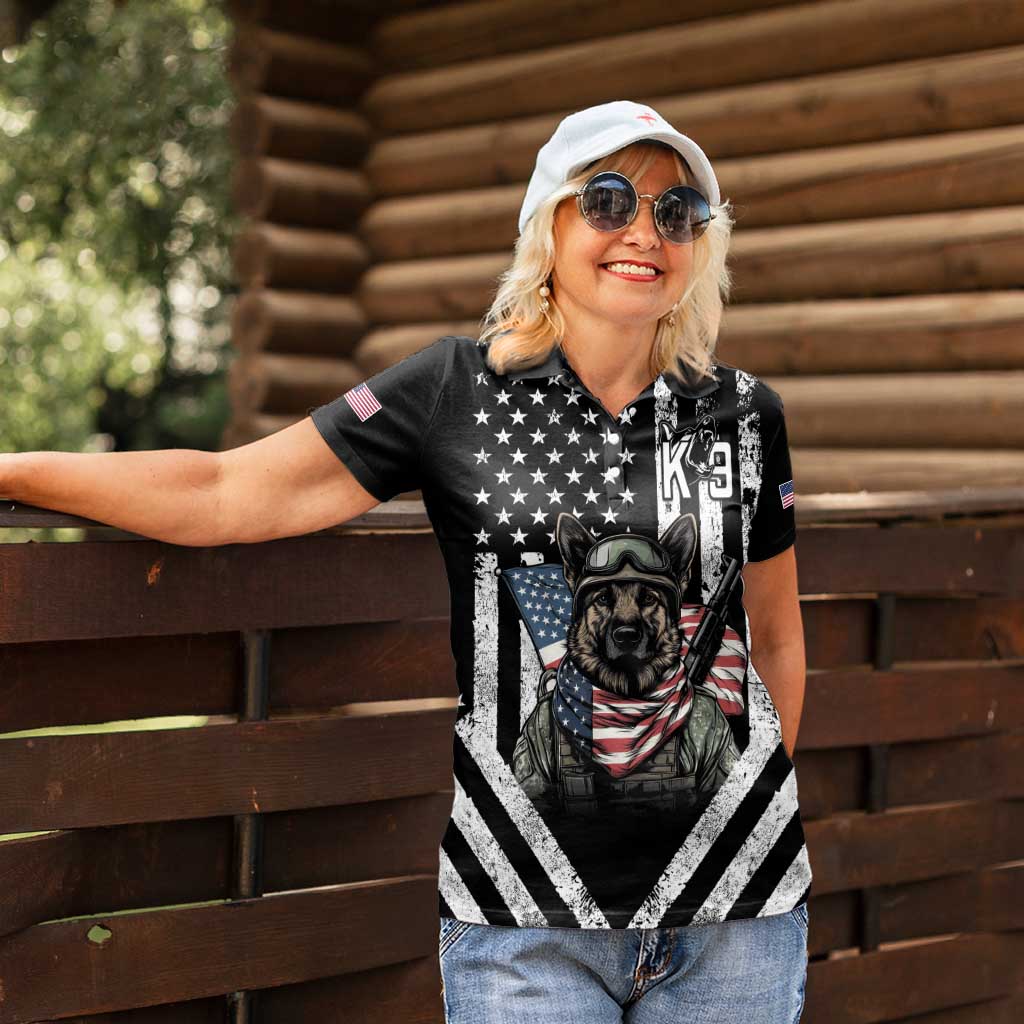USA National K9 Veterans Day Women Polo Shirt Honoring Our Furring Heroes