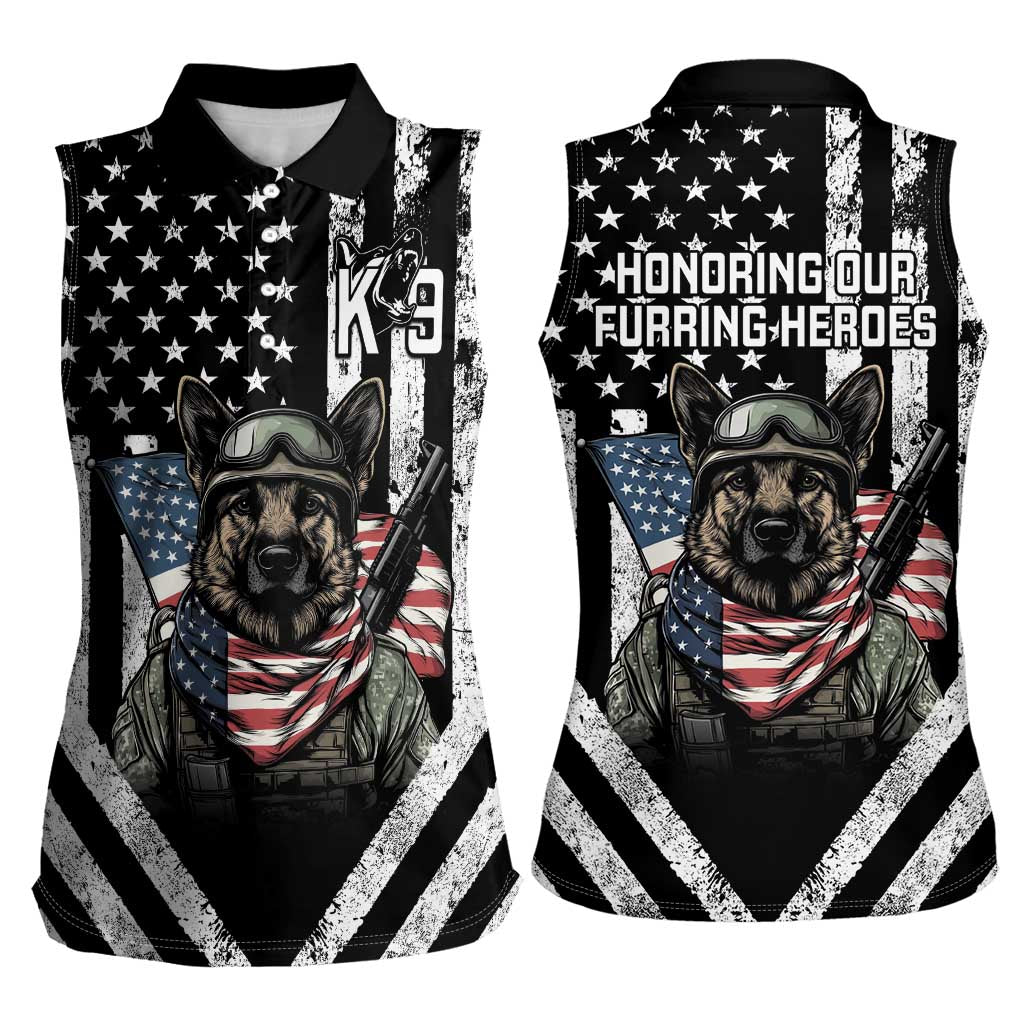 USA National K9 Veterans Day Women Sleeveless Polo Shirt Honoring Our Furring Heroes