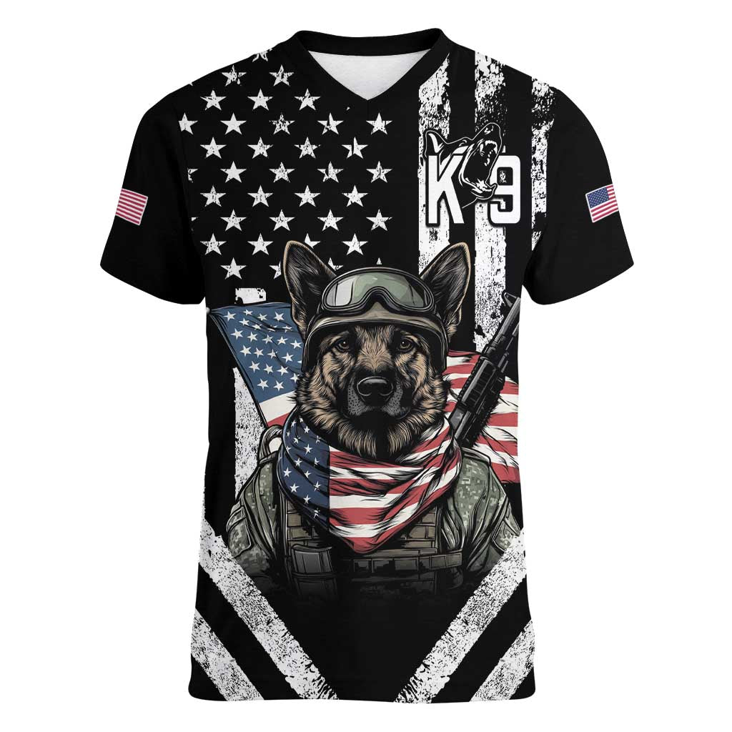 USA National K9 Veterans Day Women V-Neck T-Shirt Honoring Our Furring Heroes