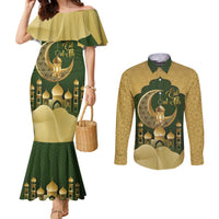 Eid al-Fitr Couples Matching Mermaid Dress and Long Sleeve Button Shirt Khair Mubarak Islamic Pattern
