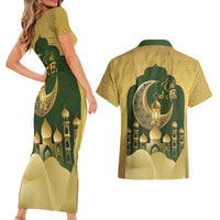 Eid al-Fitr Couples Matching Short Sleeve Bodycon Dress and Hawaiian Shirt Khair Mubarak Islamic Pattern