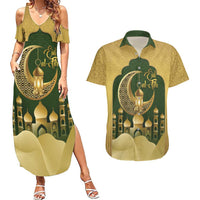 Eid al-Fitr Couples Matching Summer Maxi Dress and Hawaiian Shirt Khair Mubarak Islamic Pattern