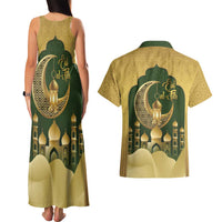 Eid al-Fitr Couples Matching Tank Maxi Dress and Hawaiian Shirt Khair Mubarak Islamic Pattern