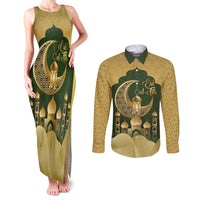 Eid al-Fitr Couples Matching Tank Maxi Dress and Long Sleeve Button Shirt Khair Mubarak Islamic Pattern