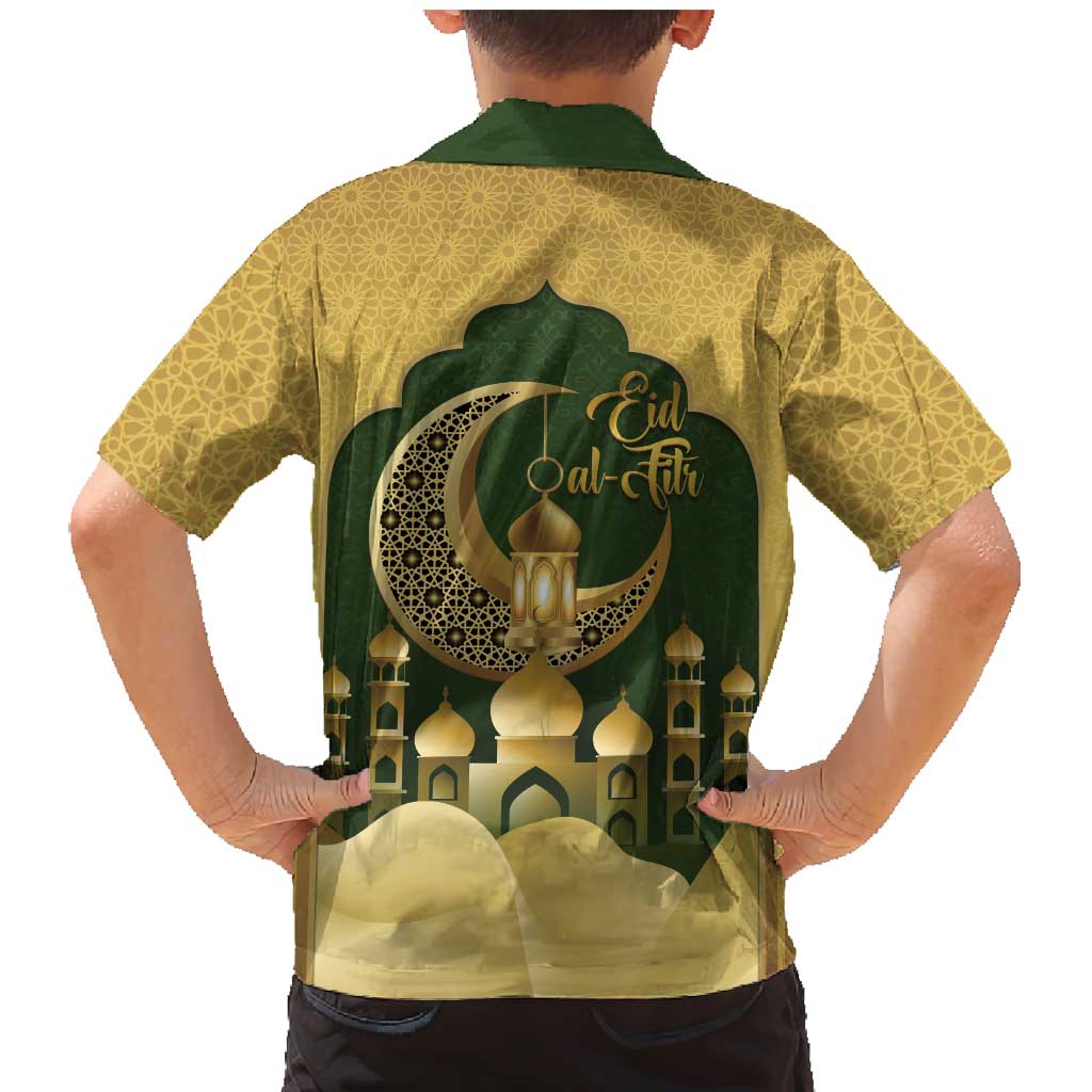 Eid al-Fitr Family Matching Mermaid Dress and Hawaiian Shirt Khair Mubarak Islamic Pattern