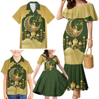 Eid al-Fitr Family Matching Mermaid Dress and Hawaiian Shirt Khair Mubarak Islamic Pattern