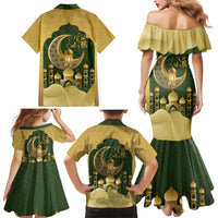 Eid al-Fitr Family Matching Mermaid Dress and Hawaiian Shirt Khair Mubarak Islamic Pattern