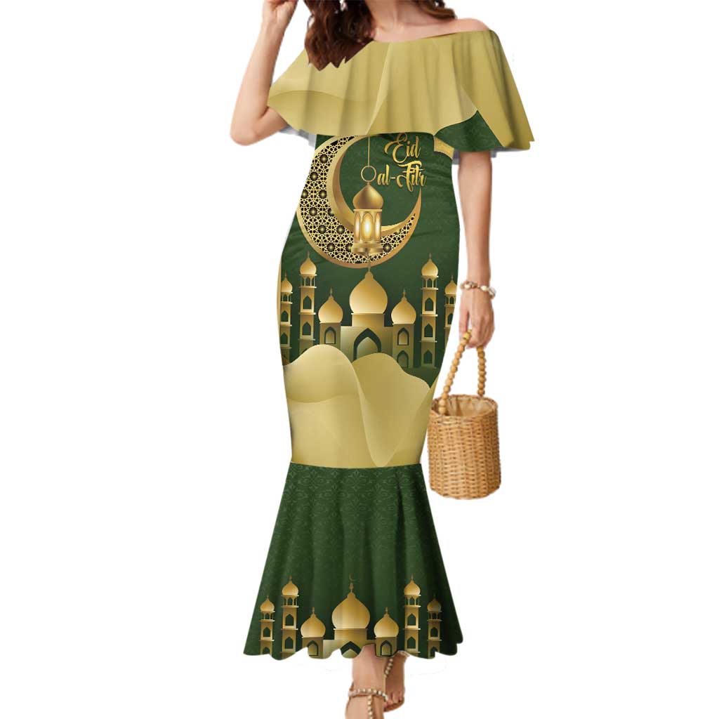 Eid al-Fitr Family Matching Mermaid Dress and Hawaiian Shirt Khair Mubarak Islamic Pattern