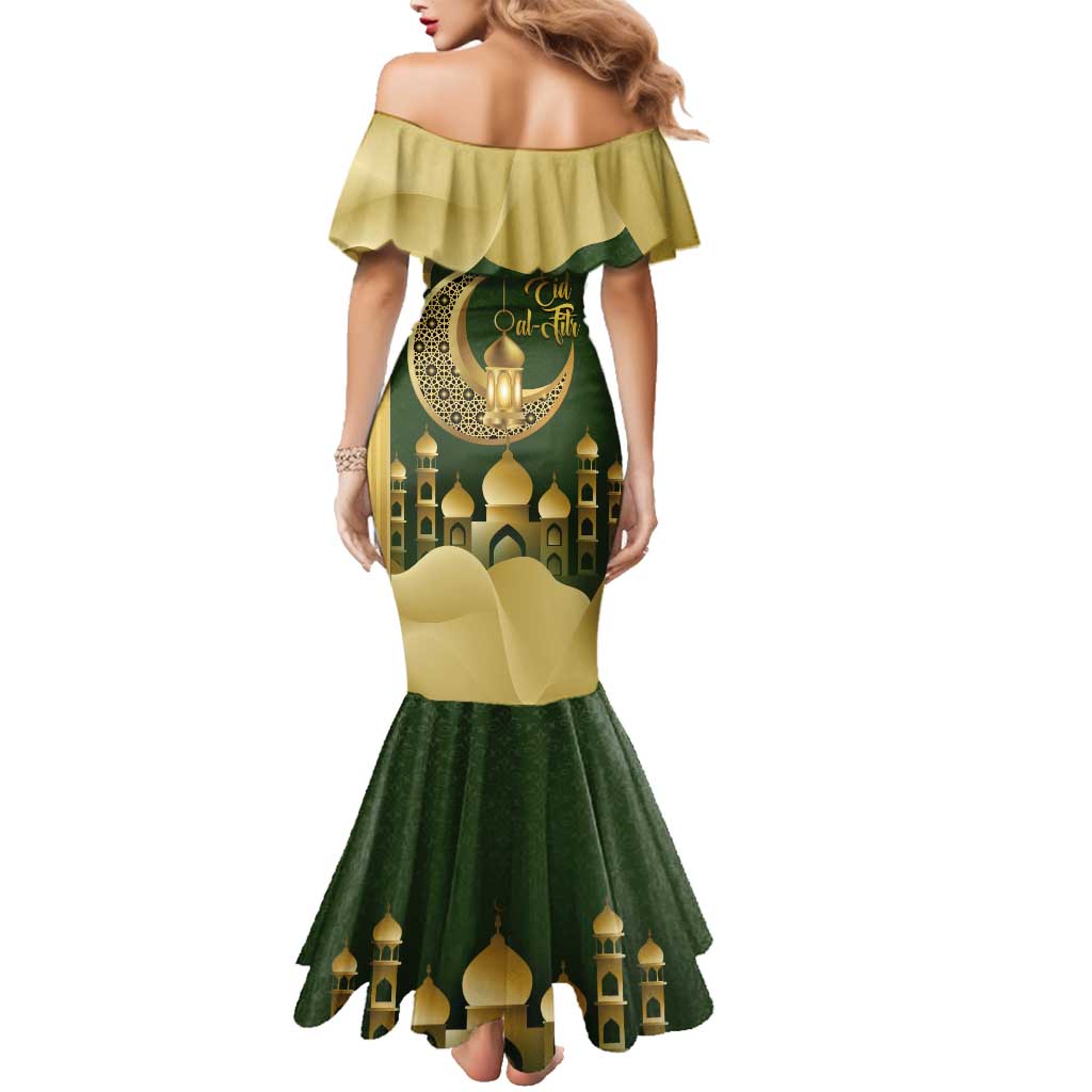 Eid al-Fitr Family Matching Mermaid Dress and Hawaiian Shirt Khair Mubarak Islamic Pattern