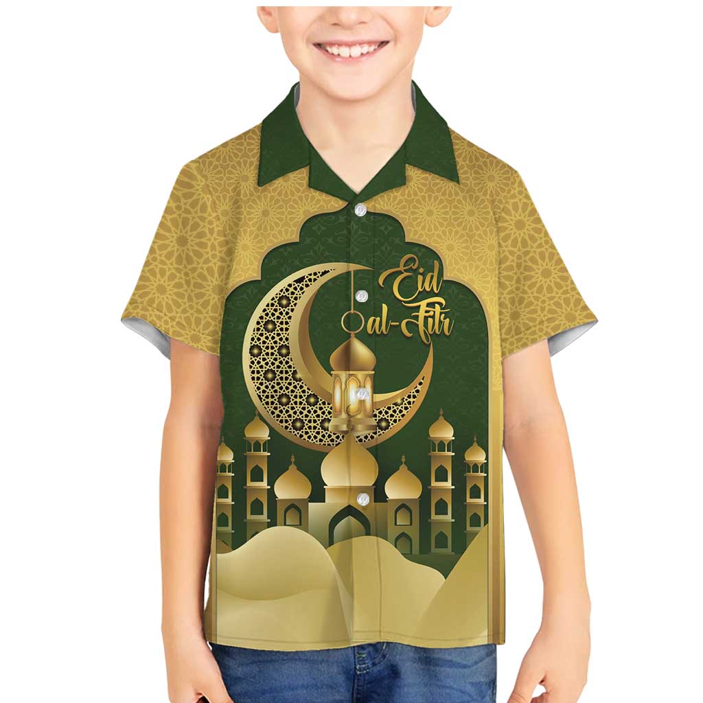 Eid al-Fitr Family Matching Mermaid Dress and Hawaiian Shirt Khair Mubarak Islamic Pattern