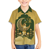 Eid al-Fitr Family Matching Off The Shoulder Long Sleeve Dress and Hawaiian Shirt Khair Mubarak Islamic Pattern