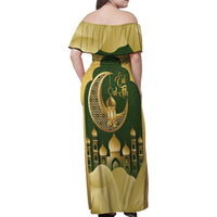 Eid al-Fitr Family Matching Off Shoulder Maxi Dress and Hawaiian Shirt Khair Mubarak Islamic Pattern