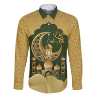 Eid al-Fitr Family Matching Off Shoulder Short Dress and Hawaiian Shirt Khair Mubarak Islamic Pattern