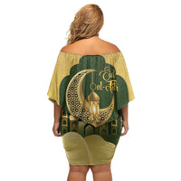 Eid al-Fitr Family Matching Off Shoulder Short Dress and Hawaiian Shirt Khair Mubarak Islamic Pattern