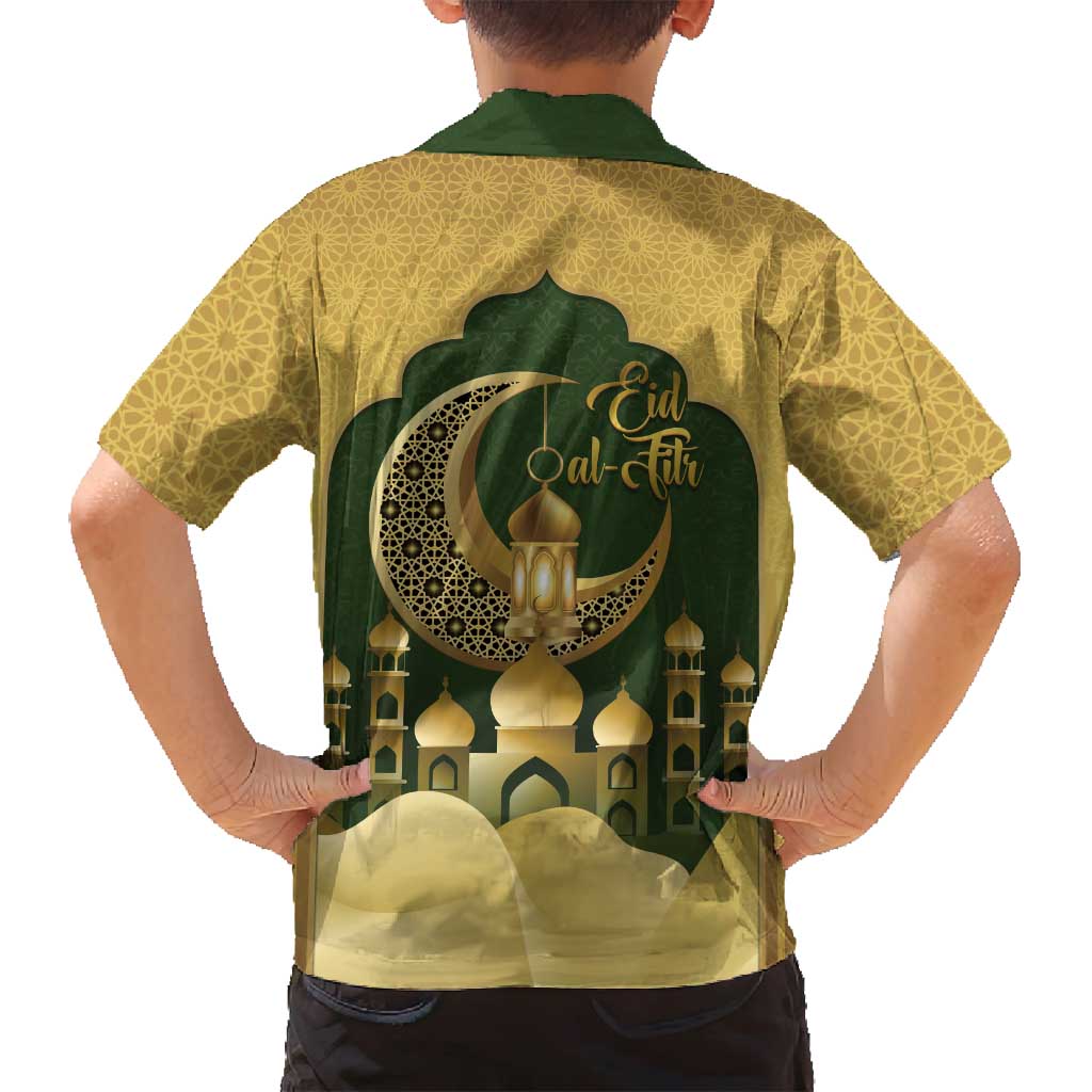 Eid al-Fitr Family Matching Puletasi and Hawaiian Shirt Khair Mubarak Islamic Pattern
