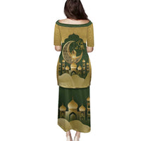 Eid al-Fitr Family Matching Puletasi and Hawaiian Shirt Khair Mubarak Islamic Pattern