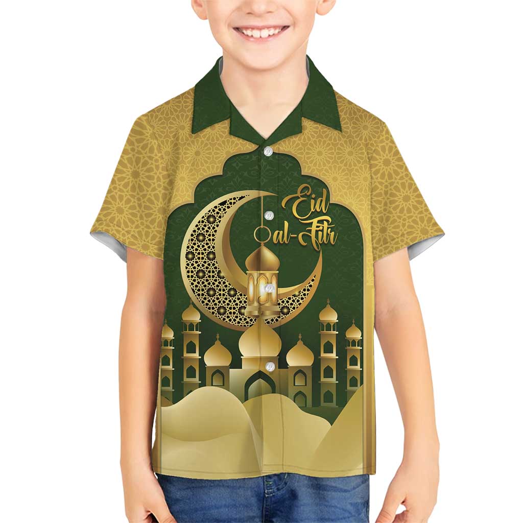 Eid al-Fitr Family Matching Puletasi and Hawaiian Shirt Khair Mubarak Islamic Pattern