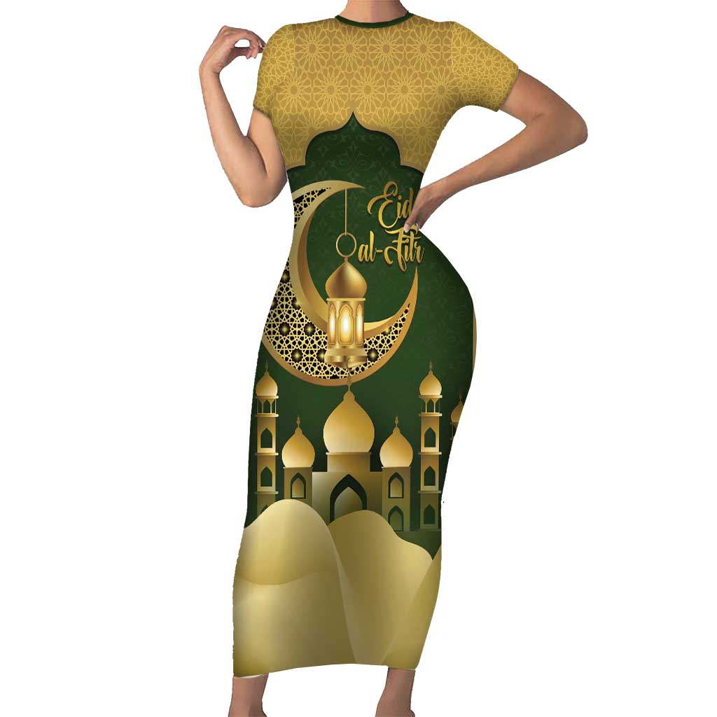 Eid al-Fitr Family Matching Short Sleeve Bodycon Dress and Hawaiian Shirt Khair Mubarak Islamic Pattern