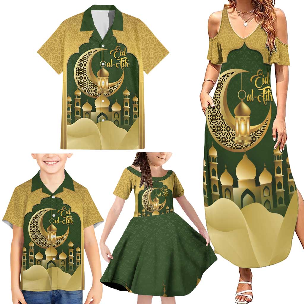Eid al-Fitr Family Matching Summer Maxi Dress and Hawaiian Shirt Khair Mubarak Islamic Pattern