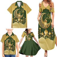 Eid al-Fitr Family Matching Summer Maxi Dress and Hawaiian Shirt Khair Mubarak Islamic Pattern