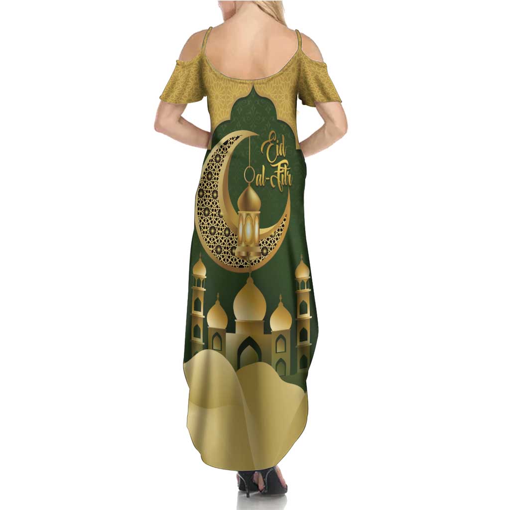 Eid al-Fitr Family Matching Summer Maxi Dress and Hawaiian Shirt Khair Mubarak Islamic Pattern