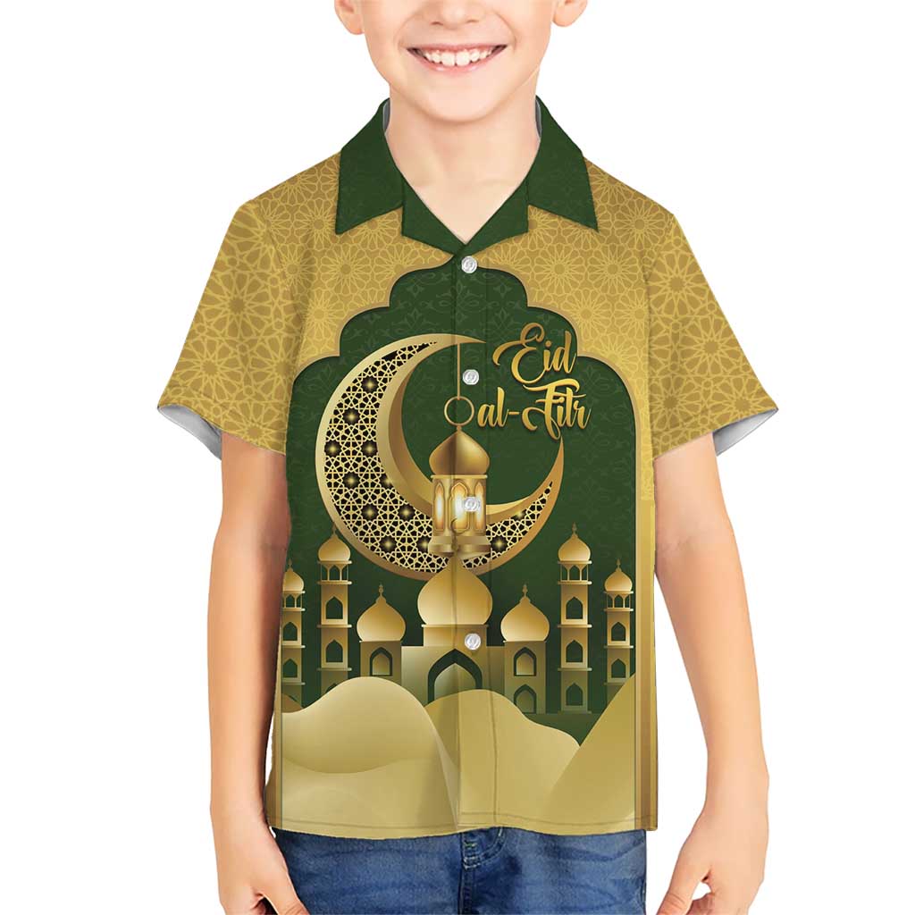 Eid al-Fitr Kid Hawaiian Shirt Khair Mubarak Islamic Pattern