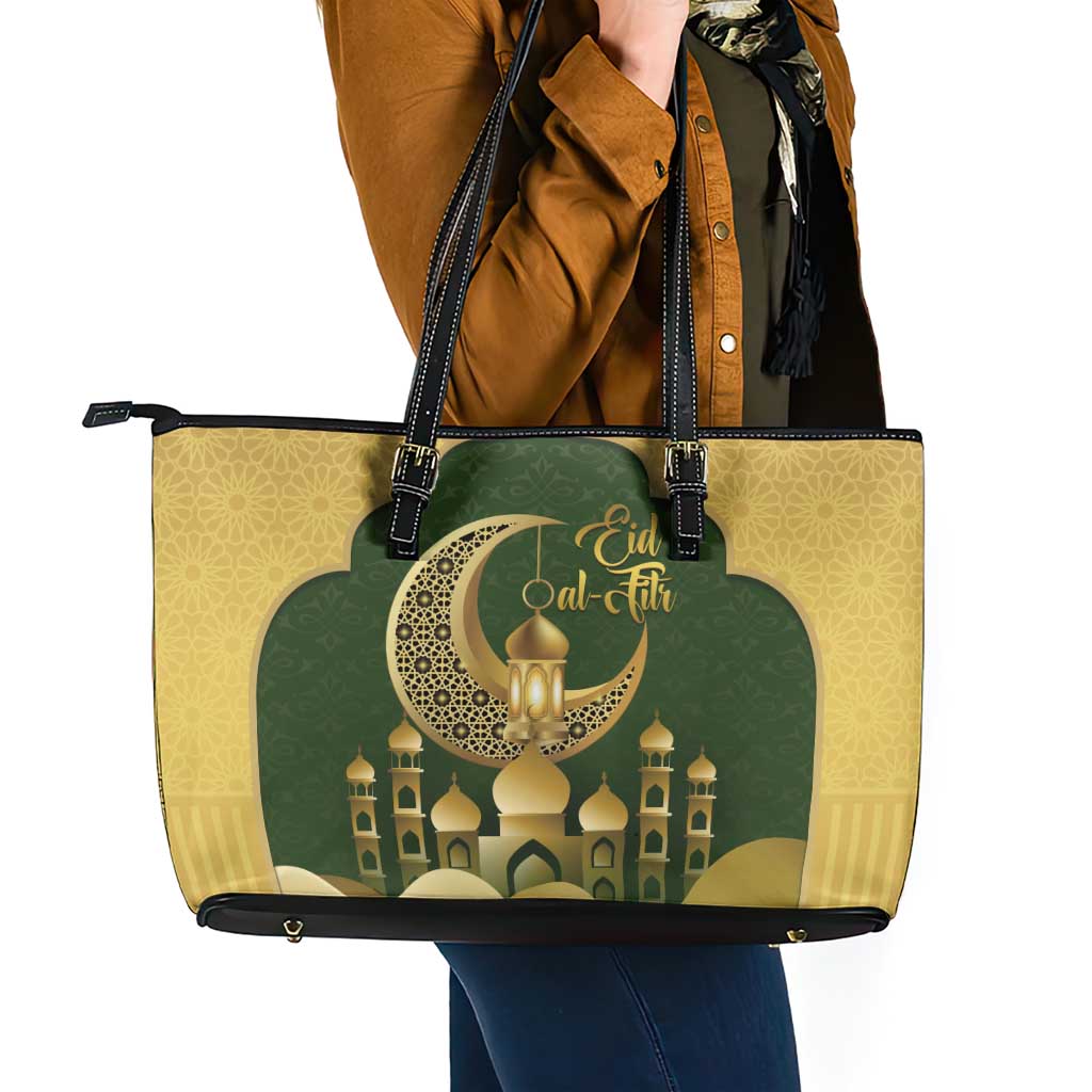 Eid al-Fitr Leather Tote Bag Khair Mubarak Islamic Pattern