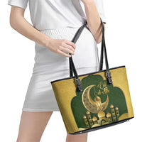 Eid al-Fitr Leather Tote Bag Khair Mubarak Islamic Pattern