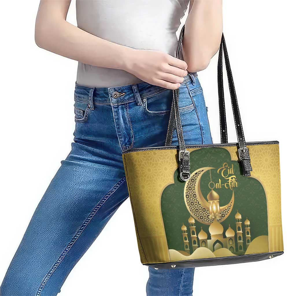 Eid al-Fitr Leather Tote Bag Khair Mubarak Islamic Pattern