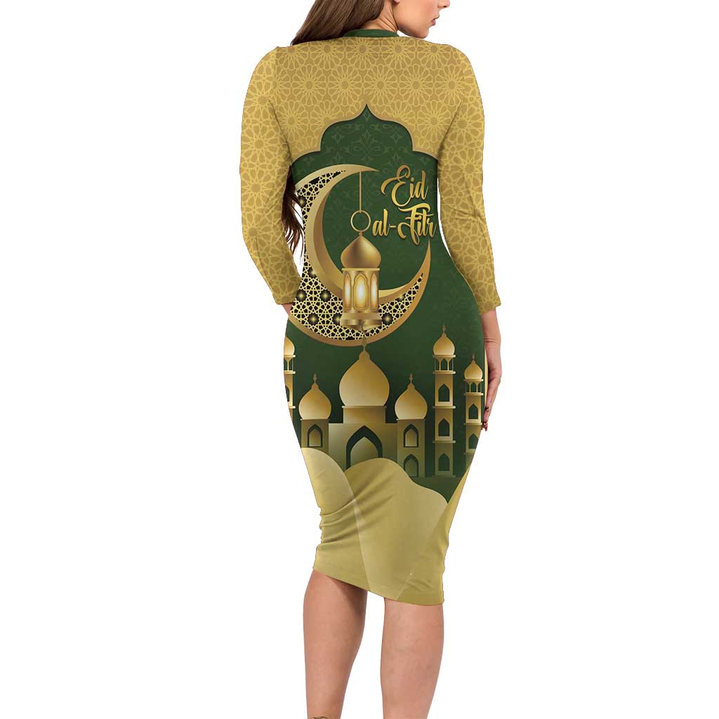 Eid al-Fitr Long Sleeve Bodycon Dress Khair Mubarak Islamic Pattern