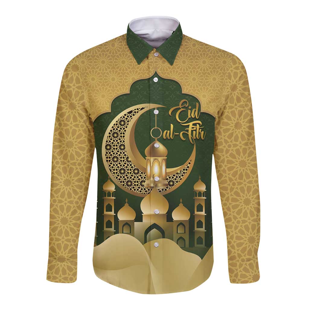 Eid al-Fitr Long Sleeve Button Shirt Khair Mubarak Islamic Pattern