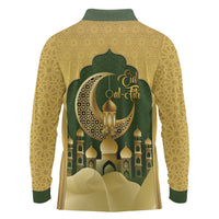Eid al-Fitr Long Sleeve Polo Shirt Khair Mubarak Islamic Pattern
