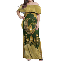 Eid al-Fitr Off Shoulder Maxi Dress Khair Mubarak Islamic Pattern