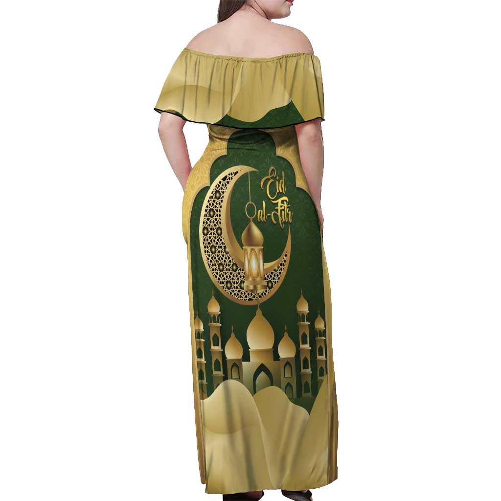 Eid al-Fitr Off Shoulder Maxi Dress Khair Mubarak Islamic Pattern