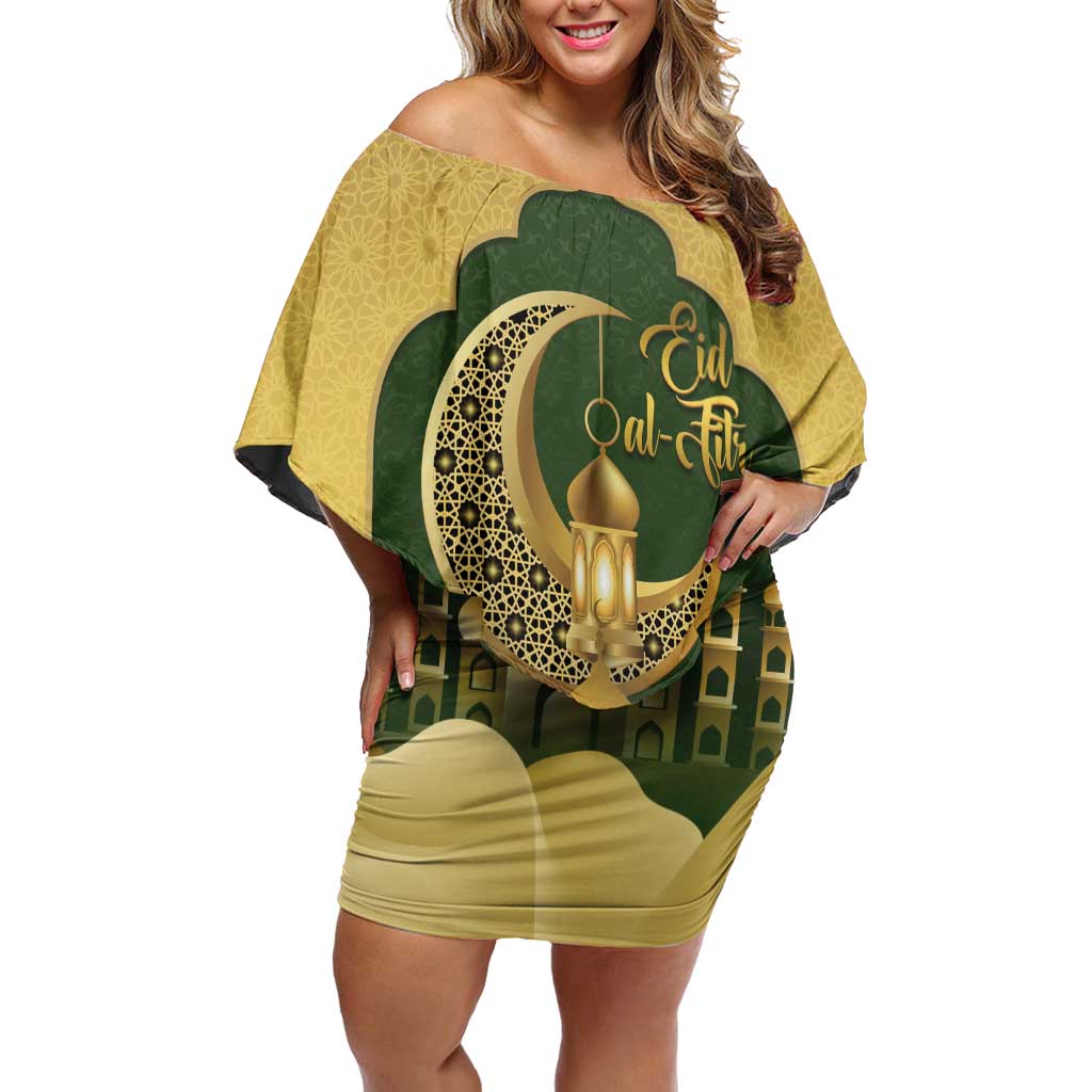 Eid al-Fitr Off Shoulder Short Dress Khair Mubarak Islamic Pattern