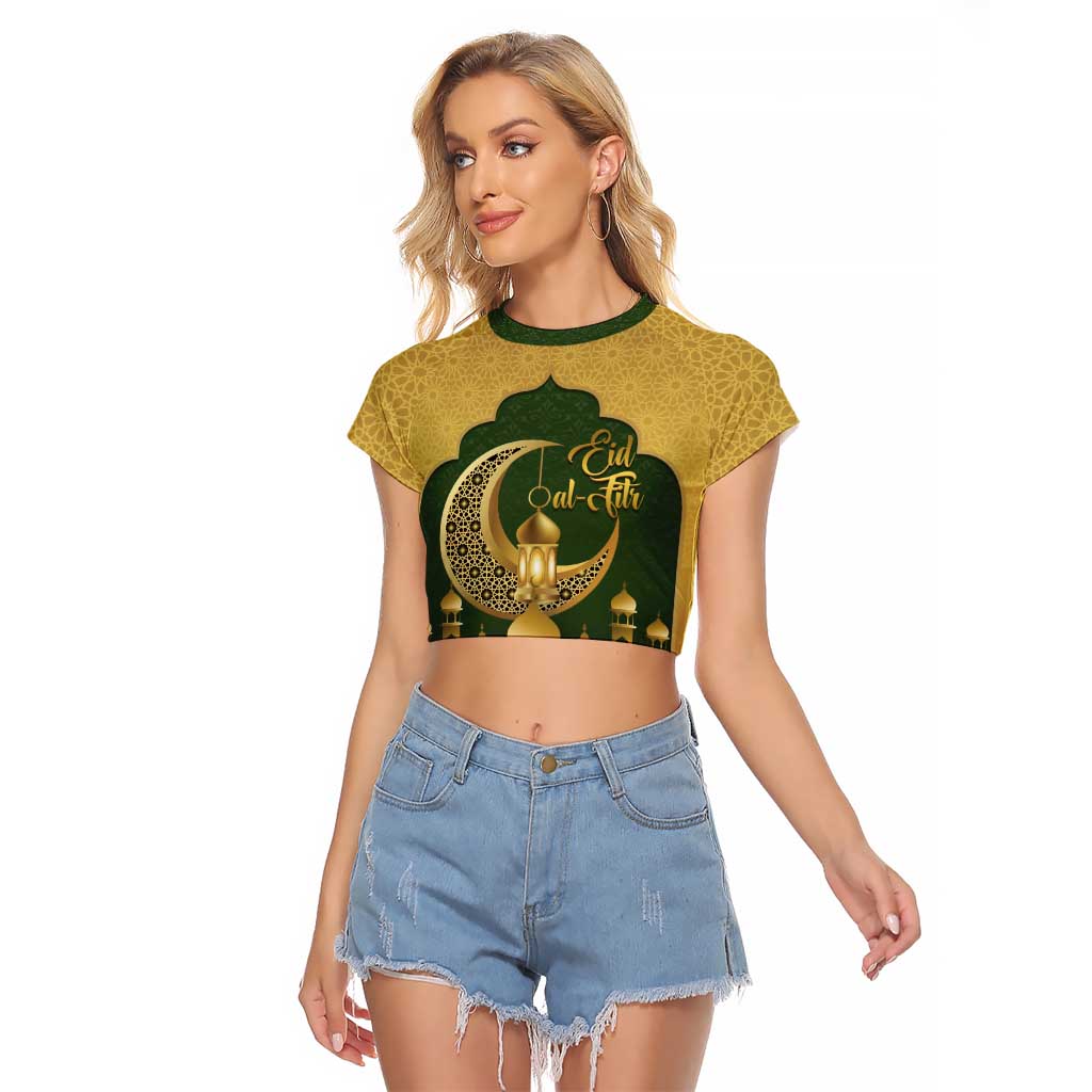 Eid al-Fitr Raglan Cropped T Shirt Khair Mubarak Islamic Pattern