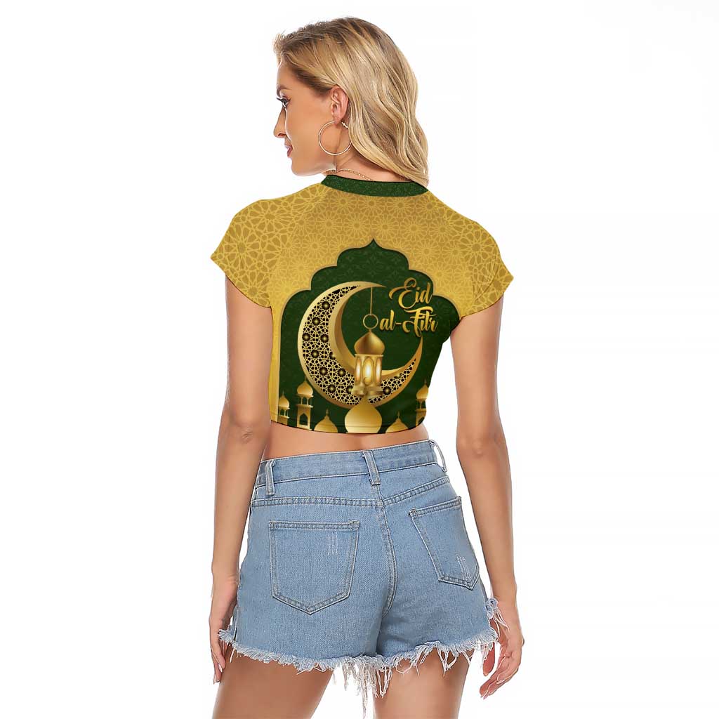 Eid al-Fitr Raglan Cropped T Shirt Khair Mubarak Islamic Pattern