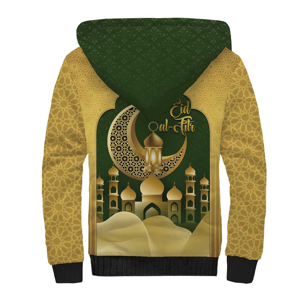 Eid al-Fitr Sherpa Hoodie Khair Mubarak Islamic Pattern