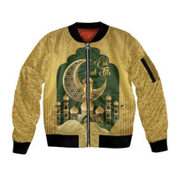 Eid al-Fitr Sleeve Zip Bomber Jacket Khair Mubarak Islamic Pattern